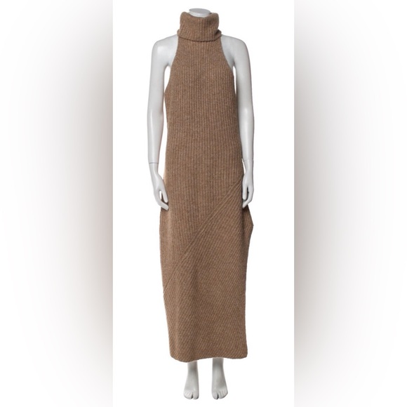 Nicholas Brown Wool Blend Turtleneck Sleeveless Maxi Dress Cutout NWOT - Picture 3 of 5